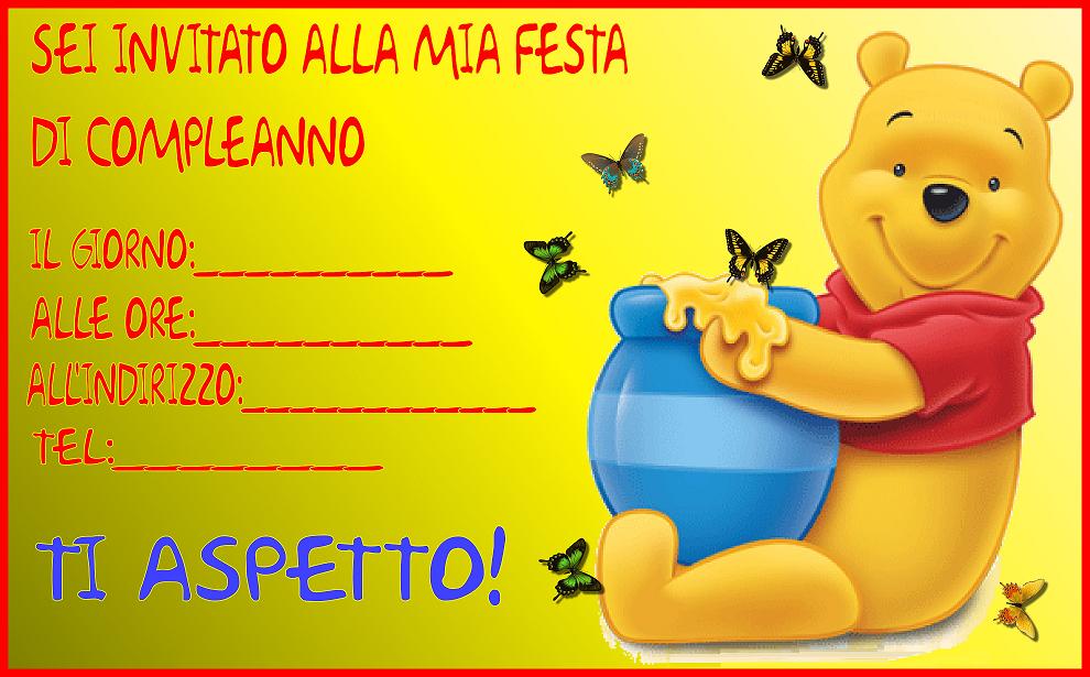 Biglietti Invito Winnie Pooh - Festa Compleanno Bambini