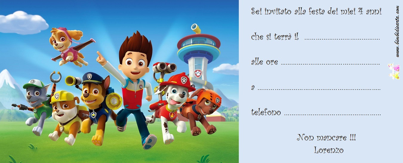 Paw Patrol 20 Biglietti Invito